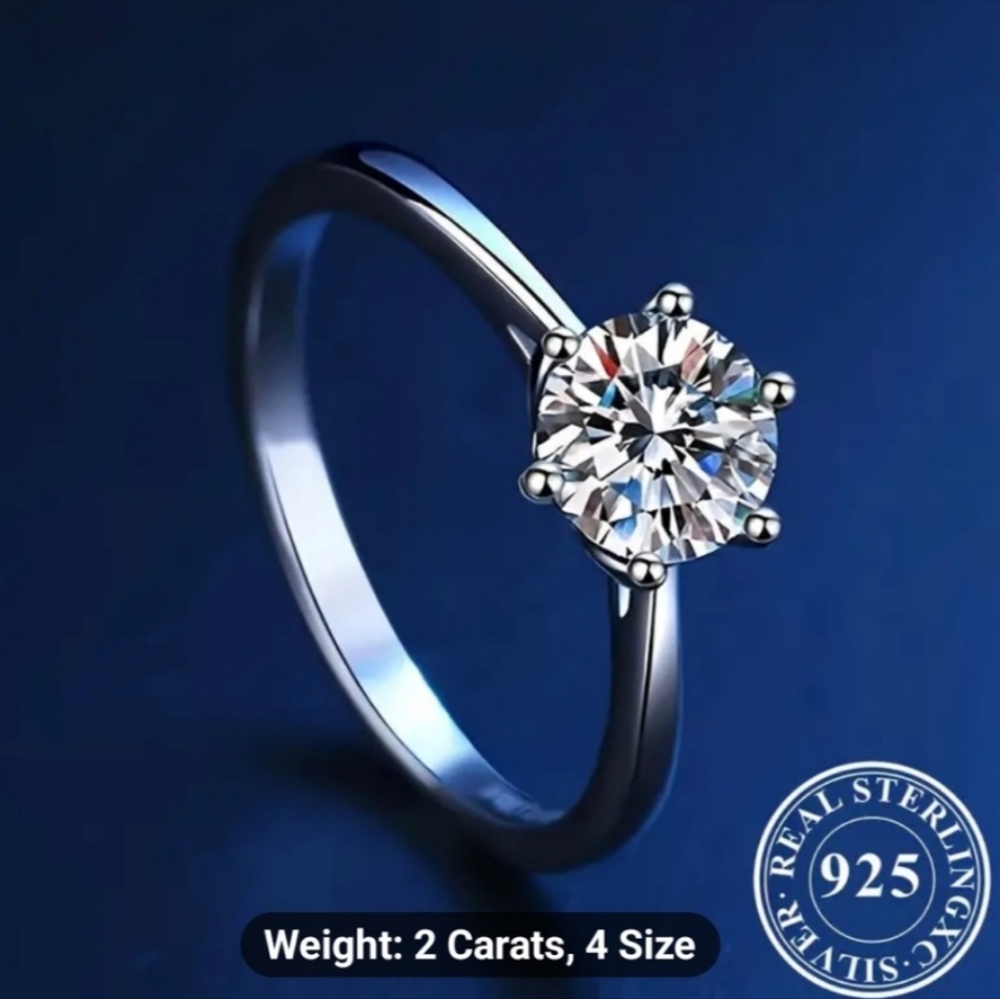 Moissanite Diamond Solitaire Engagement Ring 925 Sterling Silver Band